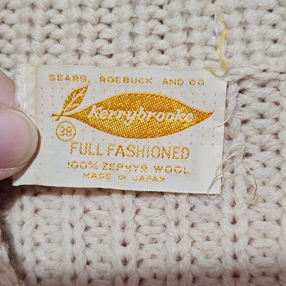 Vintage Kerrybrooke Sears Zephyr Wool Beige Cable Knit Cardigan Sweater Button - Picture 2 of 16